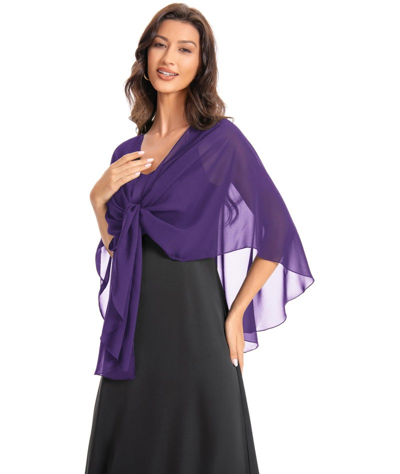 Hotshawl Womens Chiffon Shawls and Wraps, Wedding Party Shawl Scarf for Evening Dresses (Purple) - Image 2